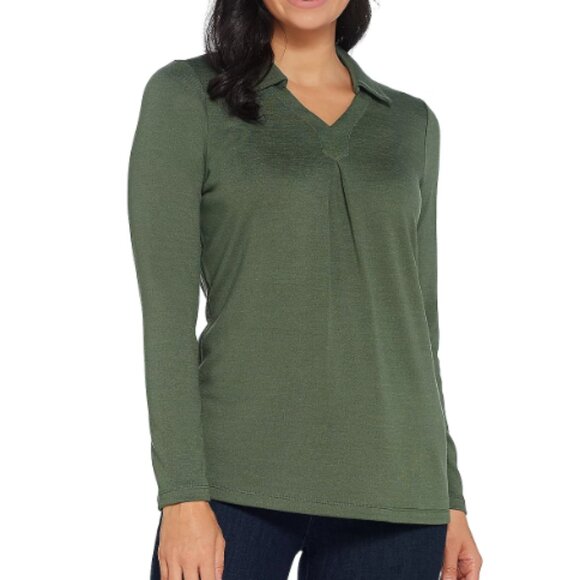 Denim & Co Heavenly Jersey Long-Sleeve Top with Pleating Detail 553 - Picture 1 of 2